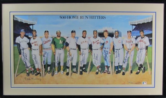 500 Home Run Club Signed Framed Print with 12 Signatures including Mantle and Williams